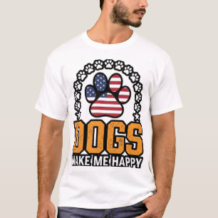 Dogs Make Me Happy Patriotic Paw Vintage Shirt Des
