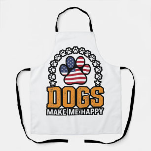 Dogs Make Me Happy Patriotic Paw Vintage Shirt Des Apron