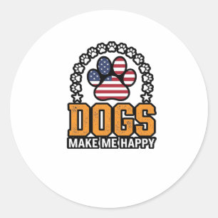 Dogs Make Me Happy Patriotic Paw Vintage Shirt Des Classic Round Sticker