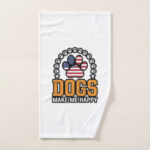 Dogs Make Me Happy Patriotic Paw Vintage Shirt Des Hand Towel