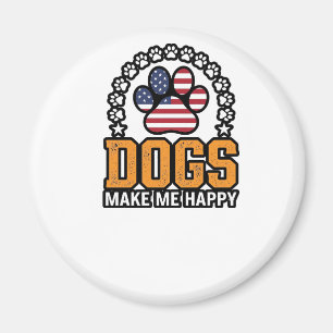 Dogs Make Me Happy Patriotic Paw Vintage Shirt Des Magnet