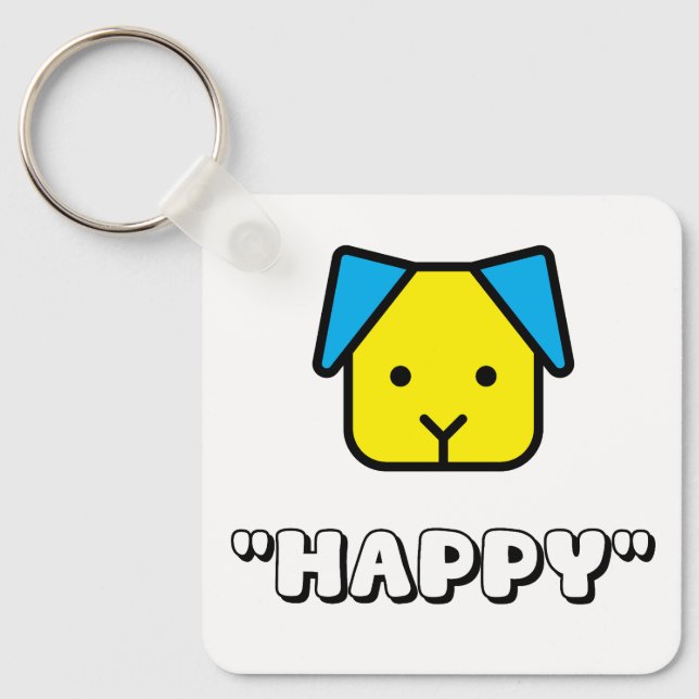 Dogs make us happy cute Dog face with text Key Ring (Front)