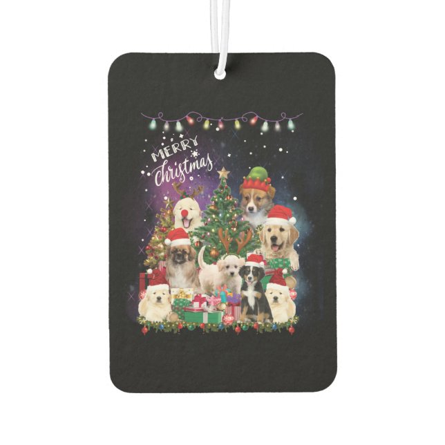Dogs Merry Christmas Light Car Air Freshener (Back)