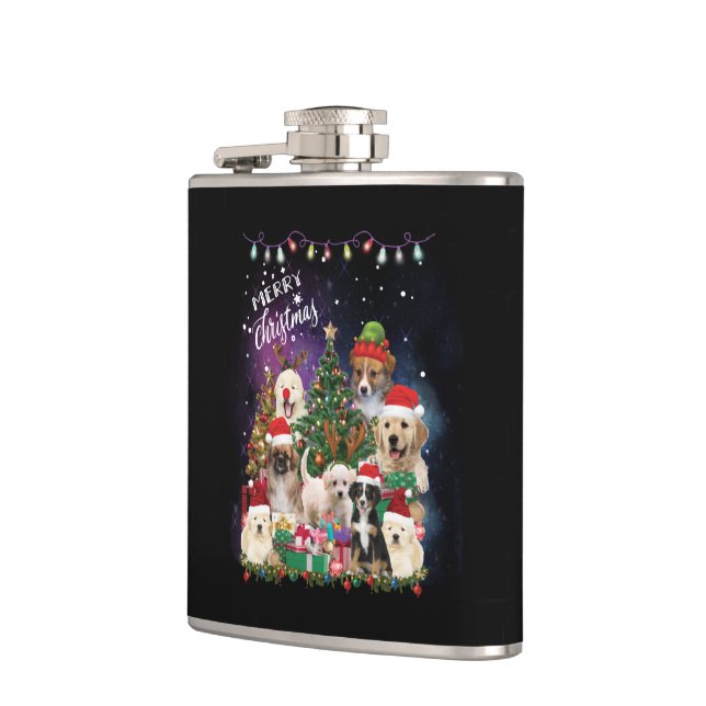 dogs Merry christmas Light Hip Flask (Left)