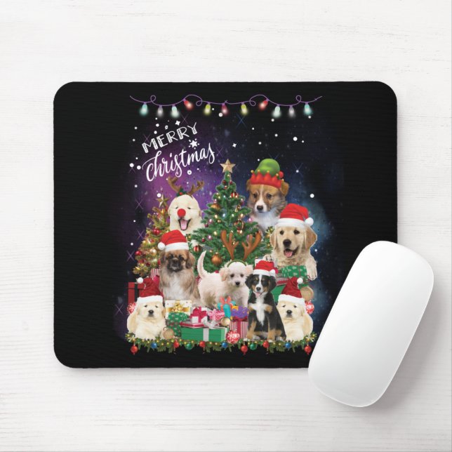 Dogs Merry Christmas Light Mouse Pad (With Mouse)