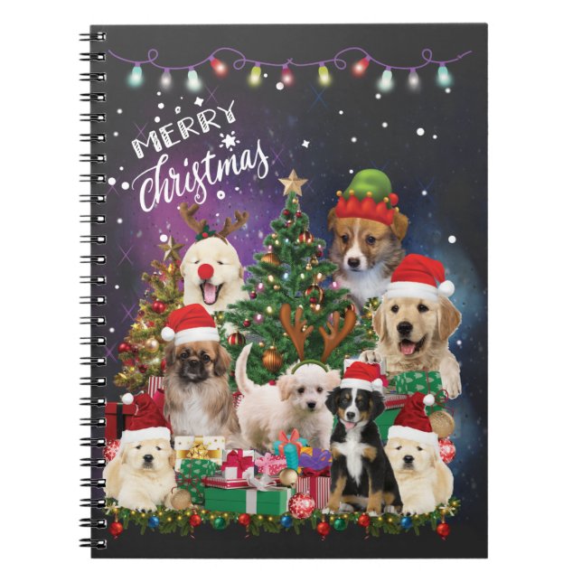 dogs Merry christmas Light Notebook (Front)