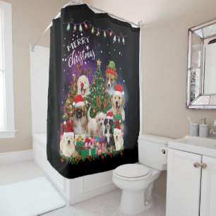 dogs Merry christmas Light Shower Curtain