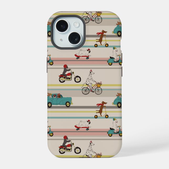 Dogs Moving in Vehicles Pattern iPhone 15 Case (Back)