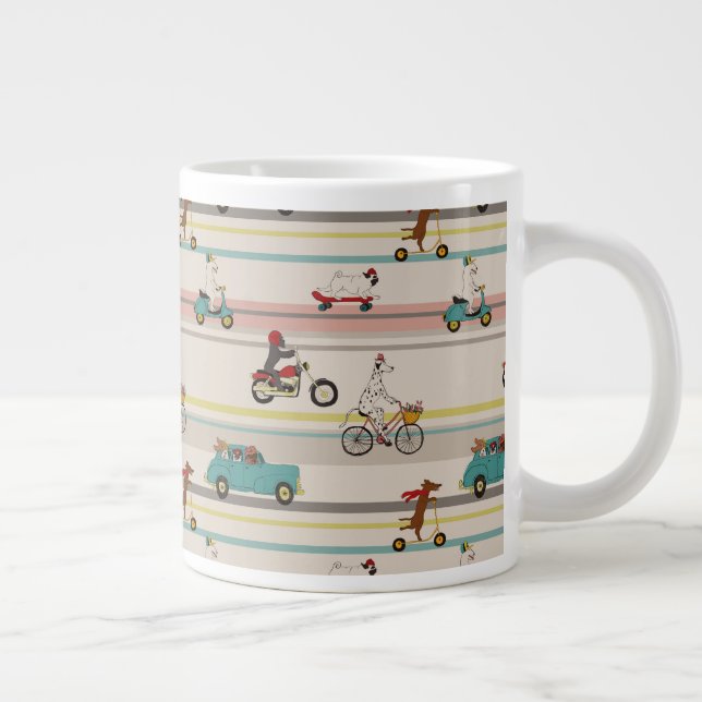 Dogs Moving in Vehicles Pattern Large Coffee Mug (Right)