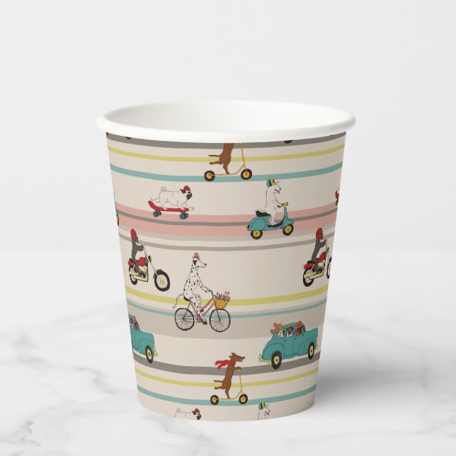 Dogs Moving in Vehicles Pattern Paper Cups (Front)
