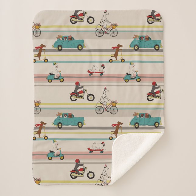 Dogs Moving in Vehicles Pattern Sherpa Blanket (Front)