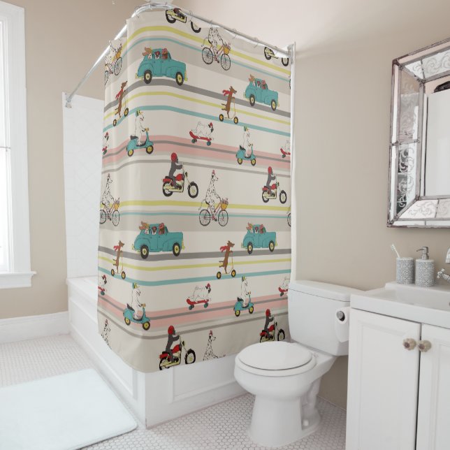 Dogs Moving in Vehicles Pattern Shower Curtain (In Situ)