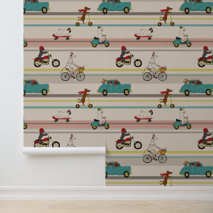 Dogs Moving in Vehicles Pattern Wallpaper