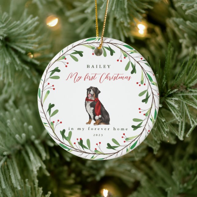 Dog's My First Christmas with Name Bernese Ceramic Ornament (Tree)