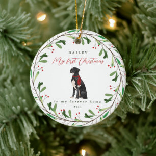 Dog's My First Christmas with Name Black Boxer Ceramic Ornament