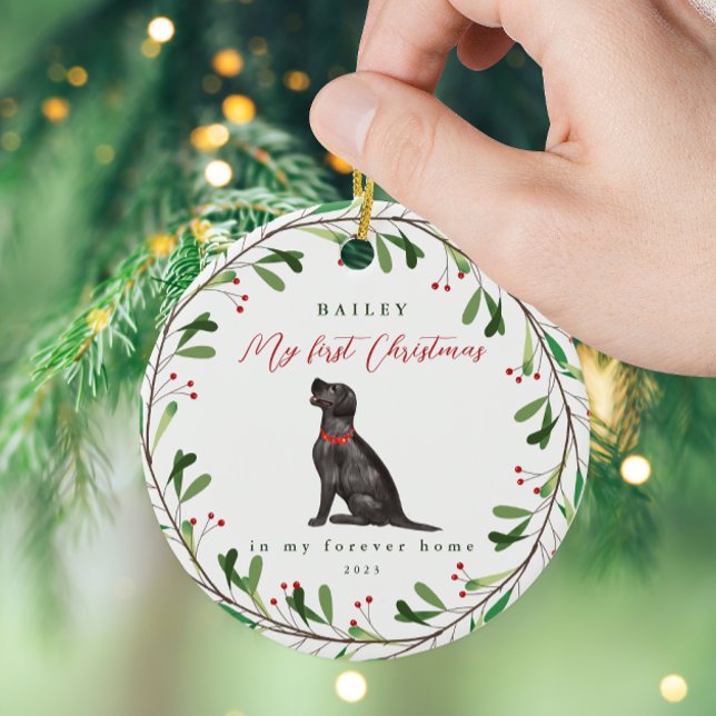 Dog's My First Christmas with Name Black Lab Ceramic Ornament (Creator Uploaded)