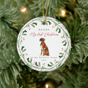 Dog's My First Christmas with Name Boxer Ceramic Ornament