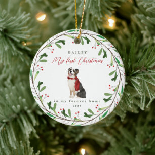 Dog's My First Christmas with Name Herding Ceramic Ornament
