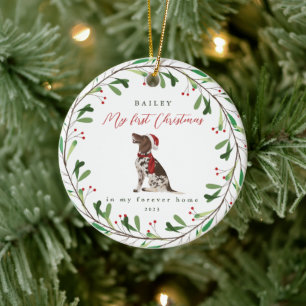 Dog's My First Christmas with Name Pointer Ceramic Ornament