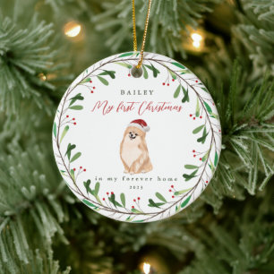 Dog's My First Christmas with Name Pomeranian Ceramic Ornament