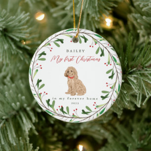 Dog's My First Christmas with Name Poodle Ceramic Ornament