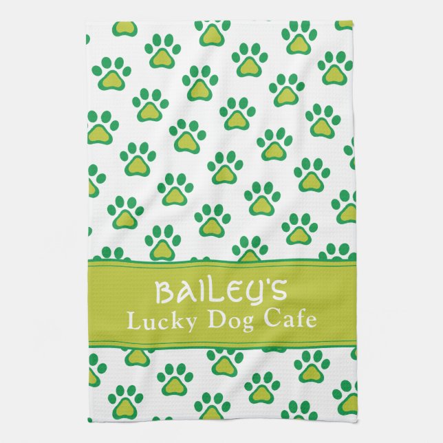 Dog's Name Lucky Dog Cafe Custom St. Patricks Day  Tea Towel (Vertical)