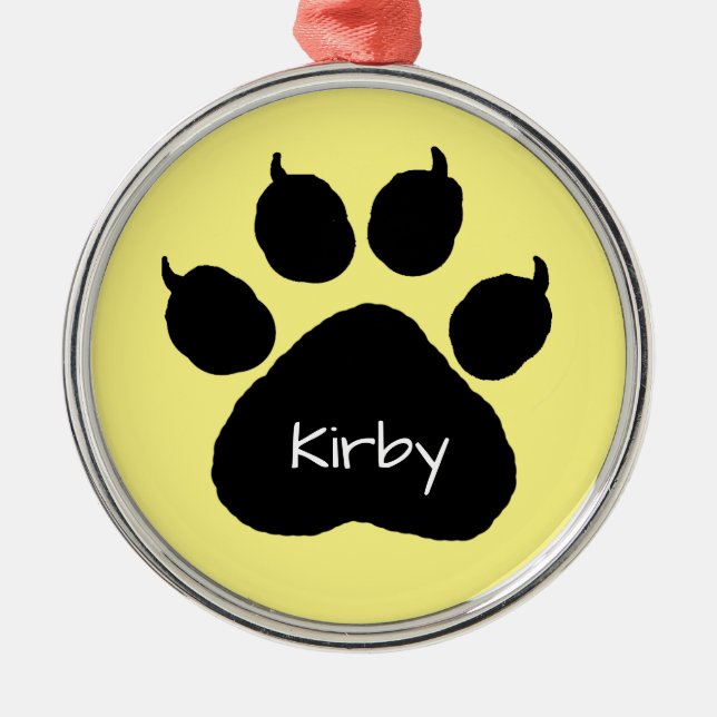 Dog's Name Personalised Paw Print Christmas  Metal Metal Ornament (Front)