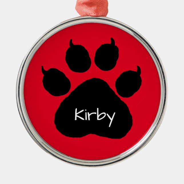 Dog's Name Personalised Paw Print Christmas  Metal Metal Ornament (Front)