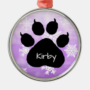 Dog's Name Personalised Paw Print Christmas Metal Ornament