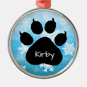 Dog's Name Personalised Paw Print Christmas Metal Ornament