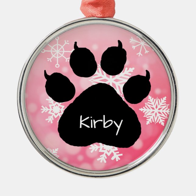 Dog's Name Personalised Paw Print Christmas    Metal Ornament (Front)
