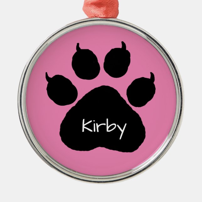 Dog's Name Personalised Paw Print Christmas  Metal Ornament (Front)