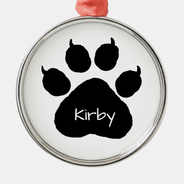 Dog's Name Personalised Paw Print Christmas Metal Ornament (Front)