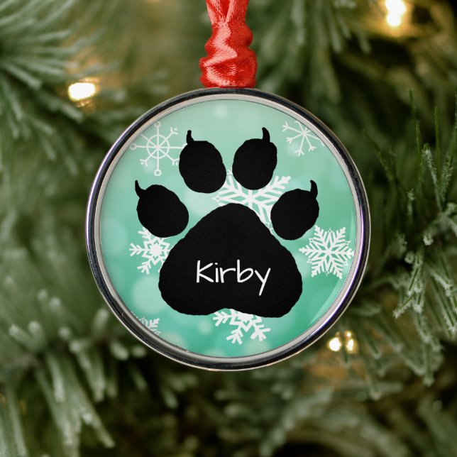 Dog's Name Personalised Paw Print Christmas   Metal Ornament (Tree)