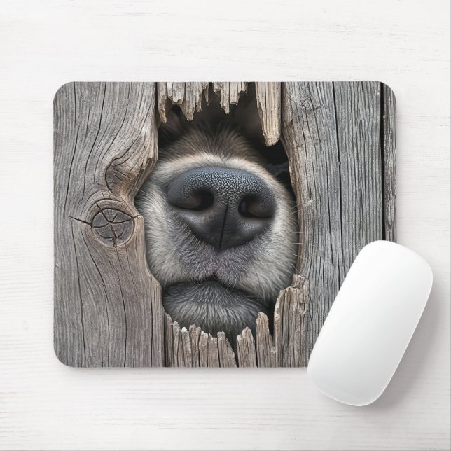 Dog's Nose In Wooden Fence Mouse Pad (With Mouse)