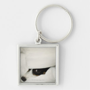 Dog's Nose Sticking Out From Bedding Key Ring