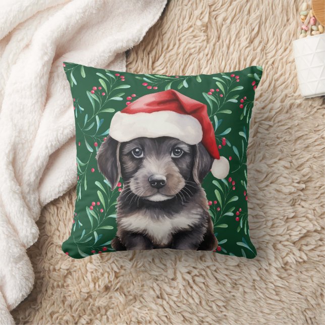 'Dogs of Christmas' cute green dog lover  Cushion (Blanket)