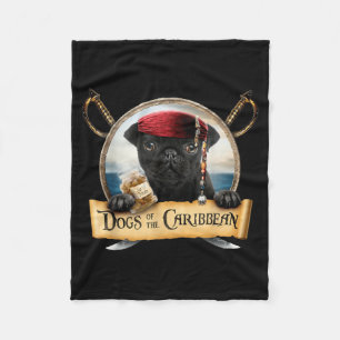 Dogs Of The Caribbean - Cute Black Pug Pirate Fleece Blanket