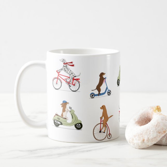 Dogs on Bikes and Scooters  Coffee Mug (With Donut)