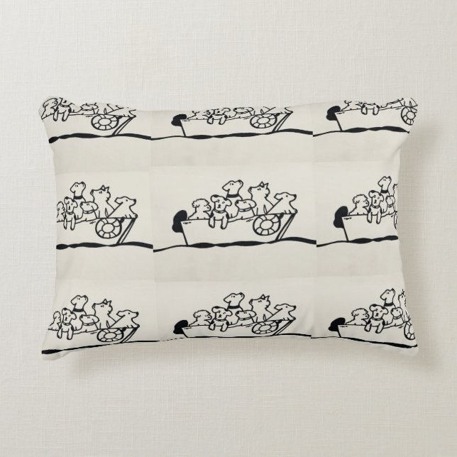 "Dogs on Boat" Pillow by Willowcatdesigns (Front)