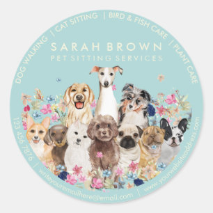 Dogs on Floral Frame Classic Round Sticker