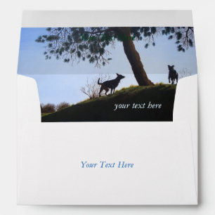 dogs on hillside blue sky original landscape art envelopes