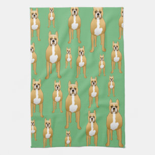 Dogs Pattern, Boxers on Green. Tea Towel