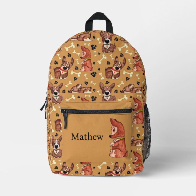 DOGS PATTERN PAW PRINTS AND DOG BONES PATTERN NAME PRINTED BACKPACK (Front)