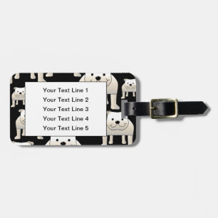 Dogs Pattern. White Bulldogs on Black. Luggage Tag