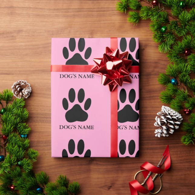 Dog's Pawprint Black and Pink Wrapping Paper (Holiday Gift)