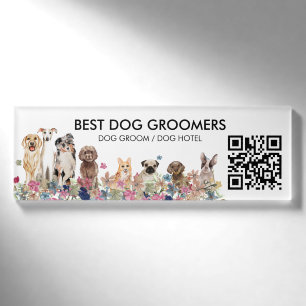 Dogs Paws Frame Clear Floral Elegant qr code Name Tag