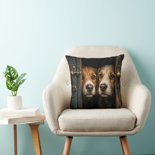 Dogs Peeking From An Old Doorway Cushion (Chair)