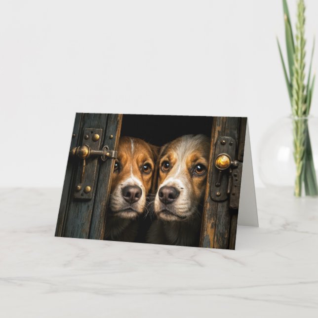 Dogs Peeking Through a Doorway Card (Front)