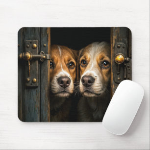 Dogs Peeking Through a Doorway Mouse Pad
